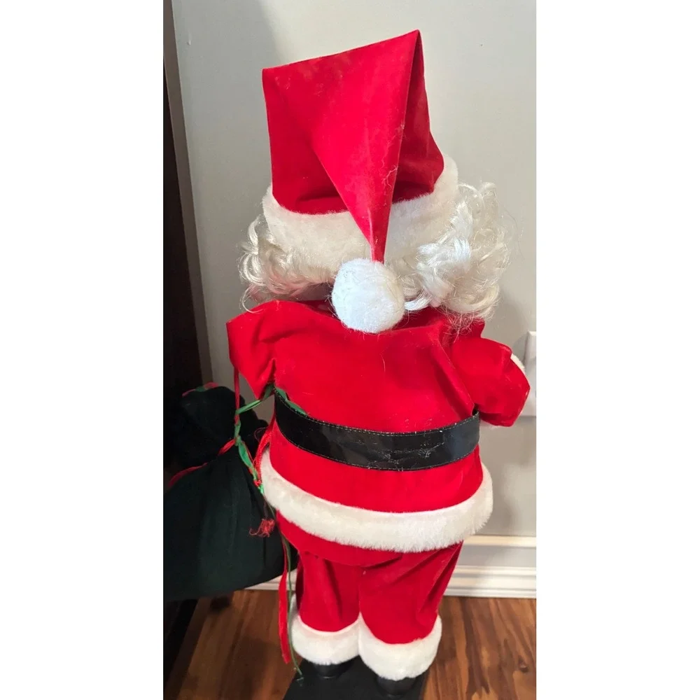 Vintage Animated Standing Santa‎ Claus Red Velvet Suit Light Up Bell 24 Inch